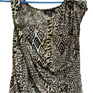 AGB Womens Geometric Animal Print Blouse - Black and Brown size P/XL